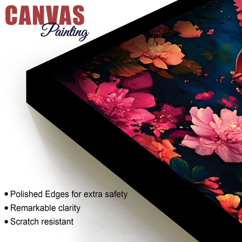 Floral Grace of Lord Ganpati Premium Canvas Wall Painting for Home & Office Decor
