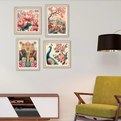 Floral Indian Palace Wall Art Frame Set of 4