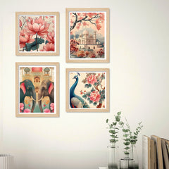Floral Indian Palace Wall Art Frame Set of 4
