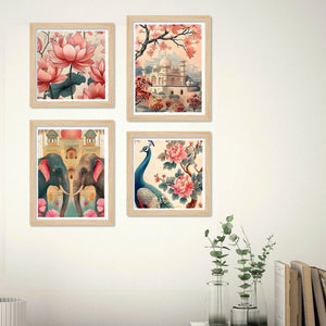 Floral Indian Palace Wall Art Frame Set of 4