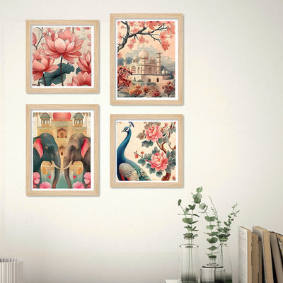 Floral Indian Palace Wall Art Frame Set of 4