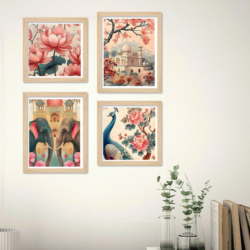 Floral Indian Palace Wall Art Frame Set of 4