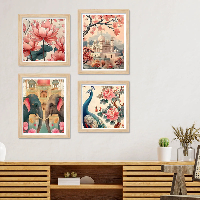 Floral Indian Palace Wall Art Frame Set of 4