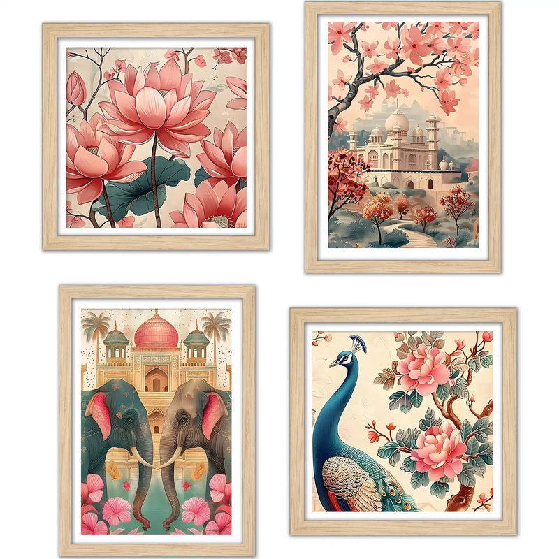 Floral Indian Palace Wall Art Frame Set of 4