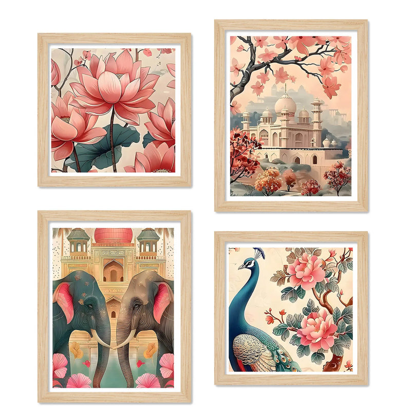 Floral Indian Palace Wall Art Frame Set of 4