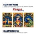 Floral Krishna Canvas Wall Painting Set of Three