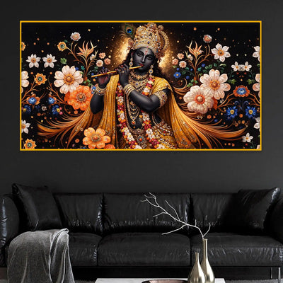 Floral Krishna Crystal Glass Wall Painting for Luxury Décor