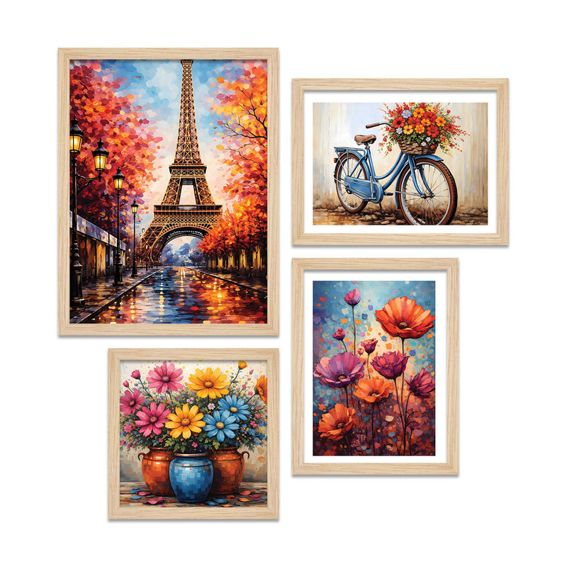 Floral & Paris Wall Frame Set of Four