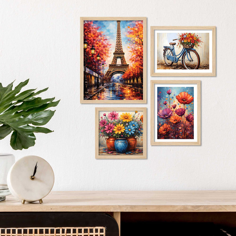 Floral & Paris Wall Frame Set of Four