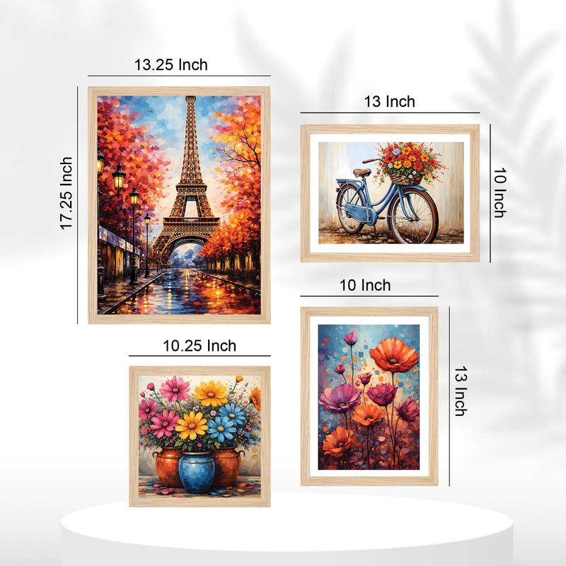 Floral & Paris Wall Frame Set of Four