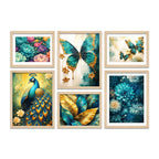Floral Peacock and Butterfly Wall Art Frame Set of 6