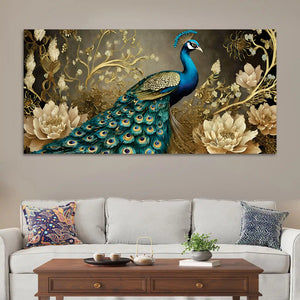 Floral Peacock Canvas Wall Painting for Luxury Home Décor