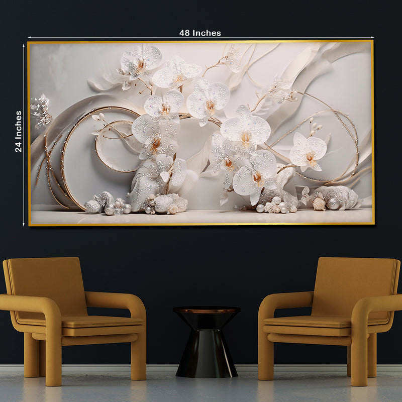 Floral Petals in Ice Framed Crystal Glass Painting