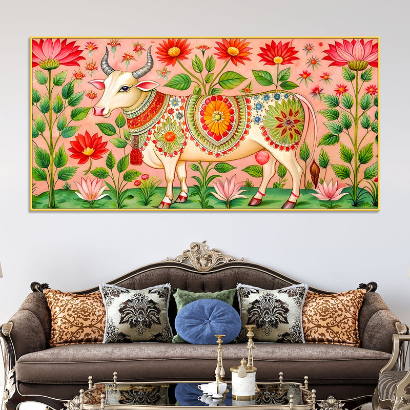  floral-pichwai-cow-canvas-wall-painting-indian-traditional-wall-painting