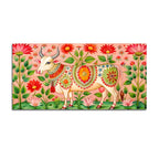 Floral Pichwai Cow Canvas Wall Painting | Indian Traditional Wall Painting