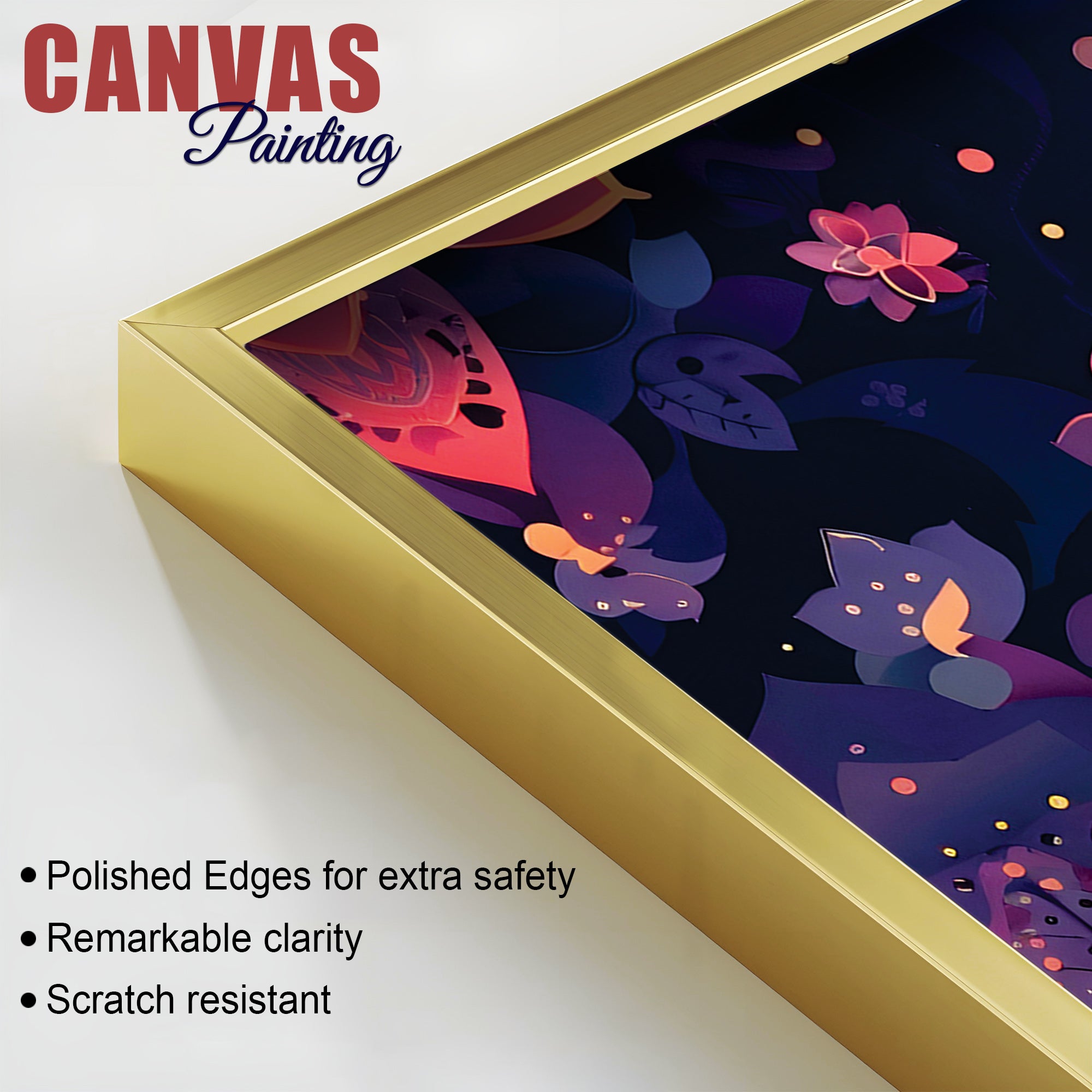 Floral Purple Pink Themed Lord Shri Ganesha Canvas Wall Painting for Home & Office – Elegant Spiritual Home Decor