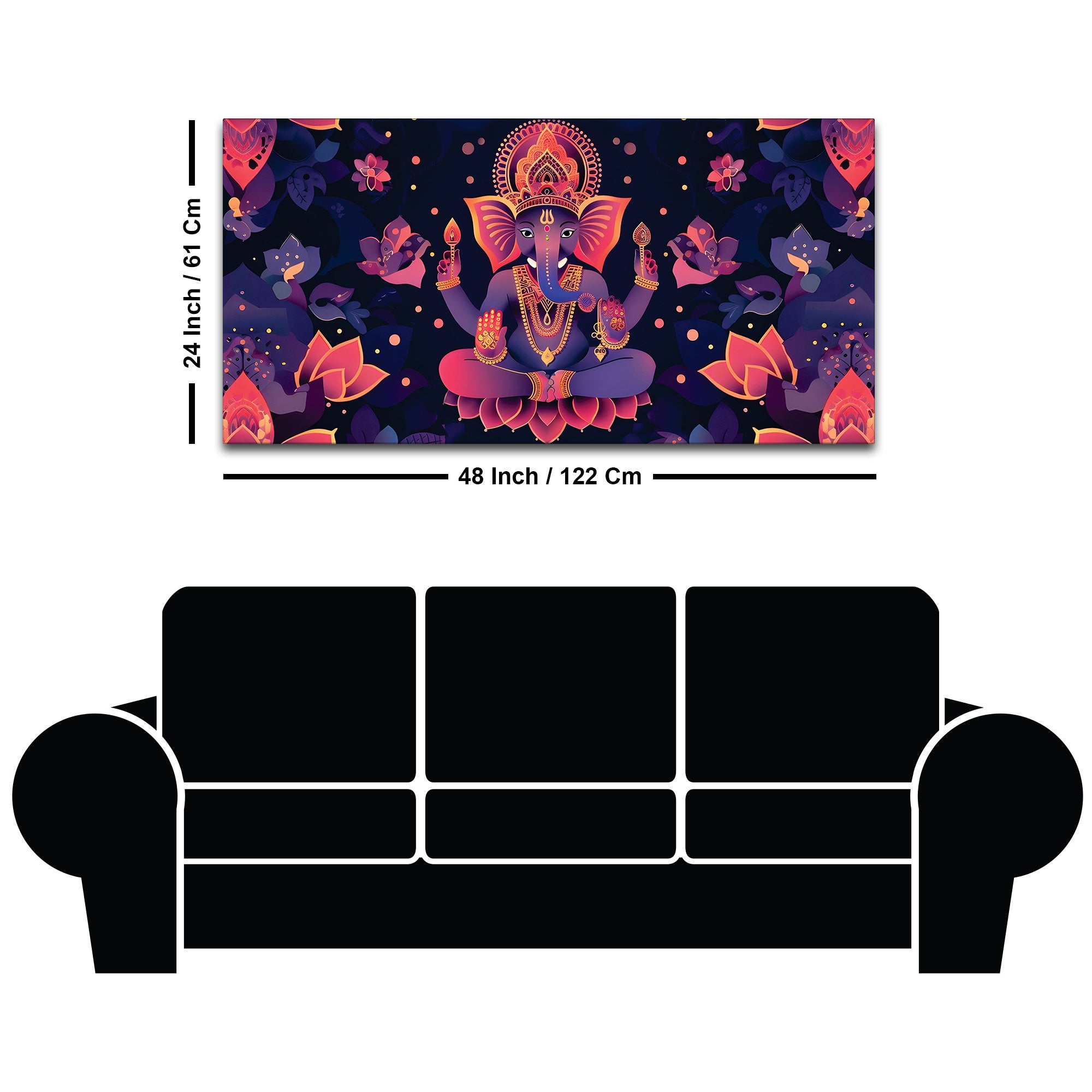 Floral Purple Pink Themed Lord Shri Ganesha Canvas Wall Painting for Home & Office – Elegant Spiritual Home Decor