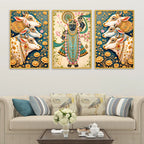 Floral Shrinath Ji Wall Decor Canvas Painting Set of Three