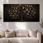 Flourishing Golden Tree of Life Black Metallic Look 3D Canvas Wall Painting
