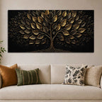 Flourishing Golden Tree of Life Black Metallic Look 3D Canvas Wall Painting
