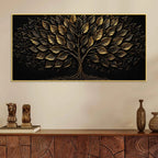 Flourishing Golden Tree of Life Black Metallic Look 3D Canvas Wall Painting