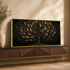 Flourishing Golden Tree of Life Black Metallic Look 3D Canvas Wall Painting