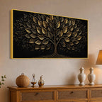 Flourishing Golden Tree of Life Black Metallic Look 3D Canvas Wall Painting