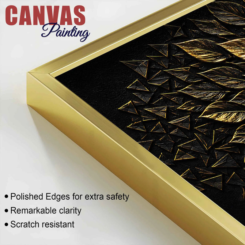 Flourishing Golden Tree of Life Black Metallic Look 3D Canvas Wall Painting