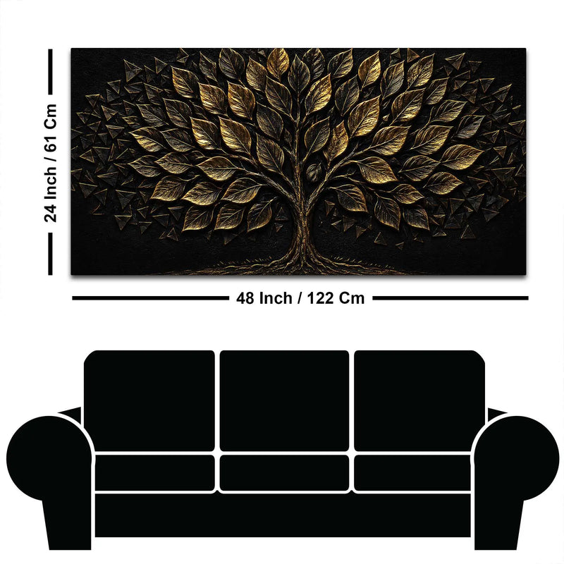 Flourishing Golden Tree of Life Black Metallic Look 3D Canvas Wall Painting