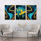 Flower Abstract Shapes Floating Canvas Wall Painting Set of Three