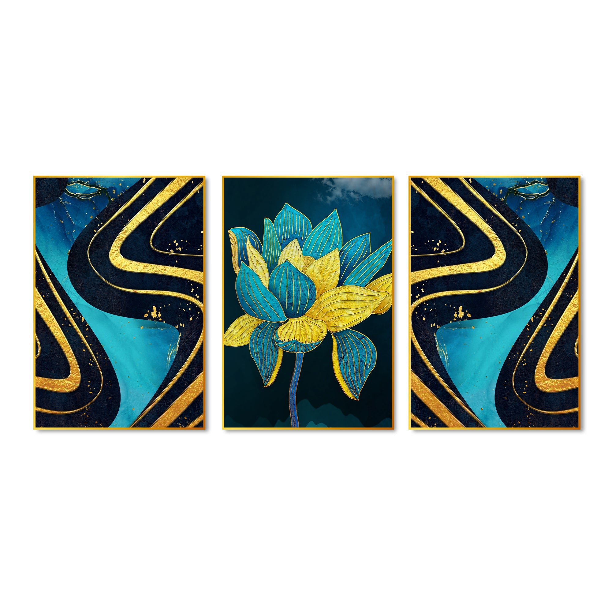 Flower Abstract Shapes Floating Canvas Wall Painting Set of Three