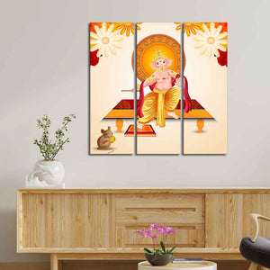 Flower Art Lord Ganesha Wall Painting Set of Three