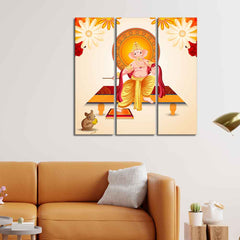 Flower Art Lord Ganesha Wall Painting Set of Three