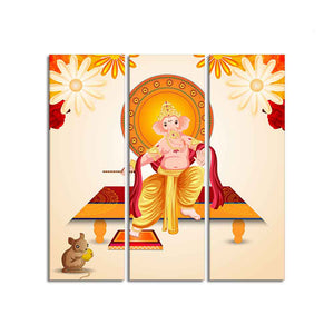 Flower Art Lord Ganesha Wall Painting Set of Three