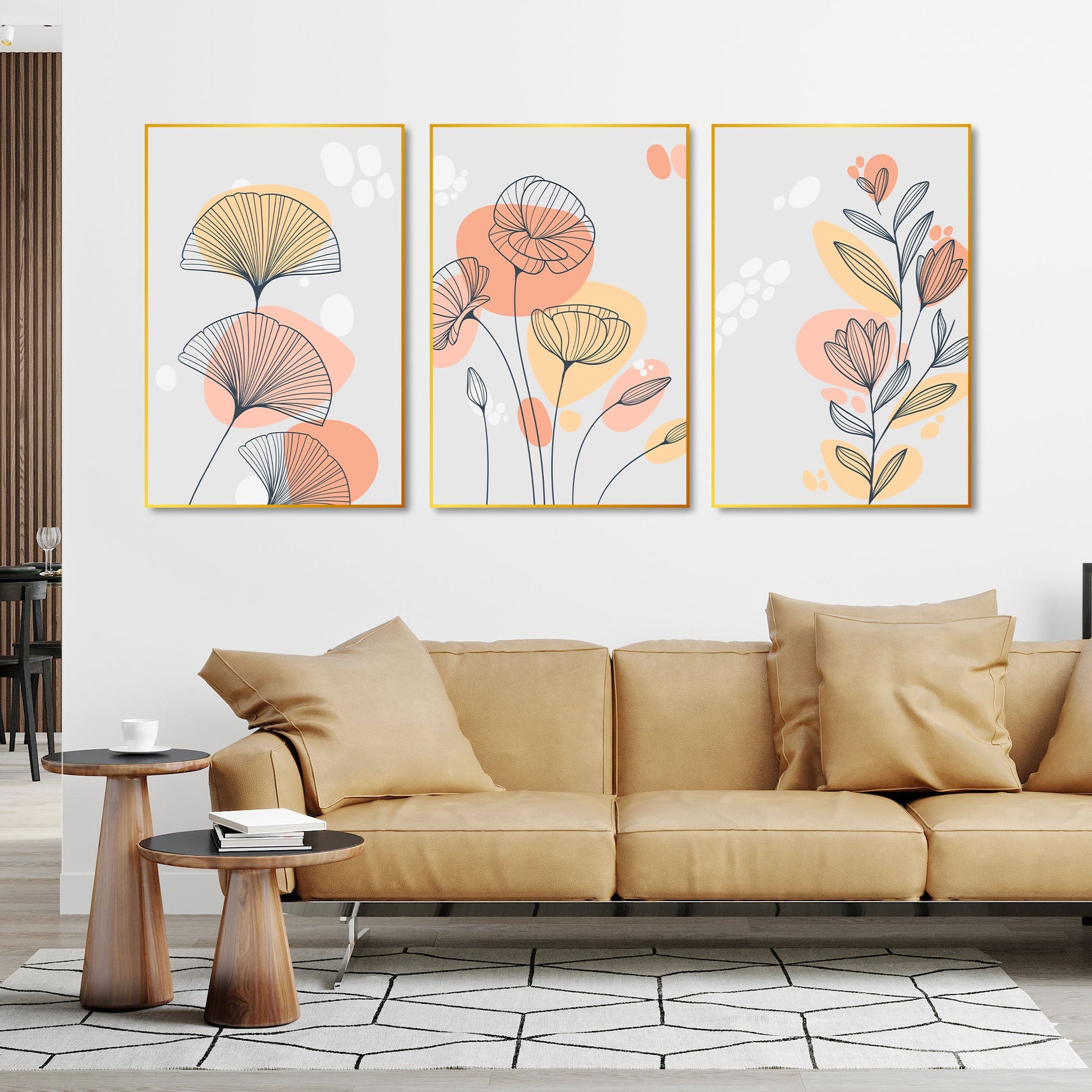 Flower Floating Canvas Wall Painting Set of Three