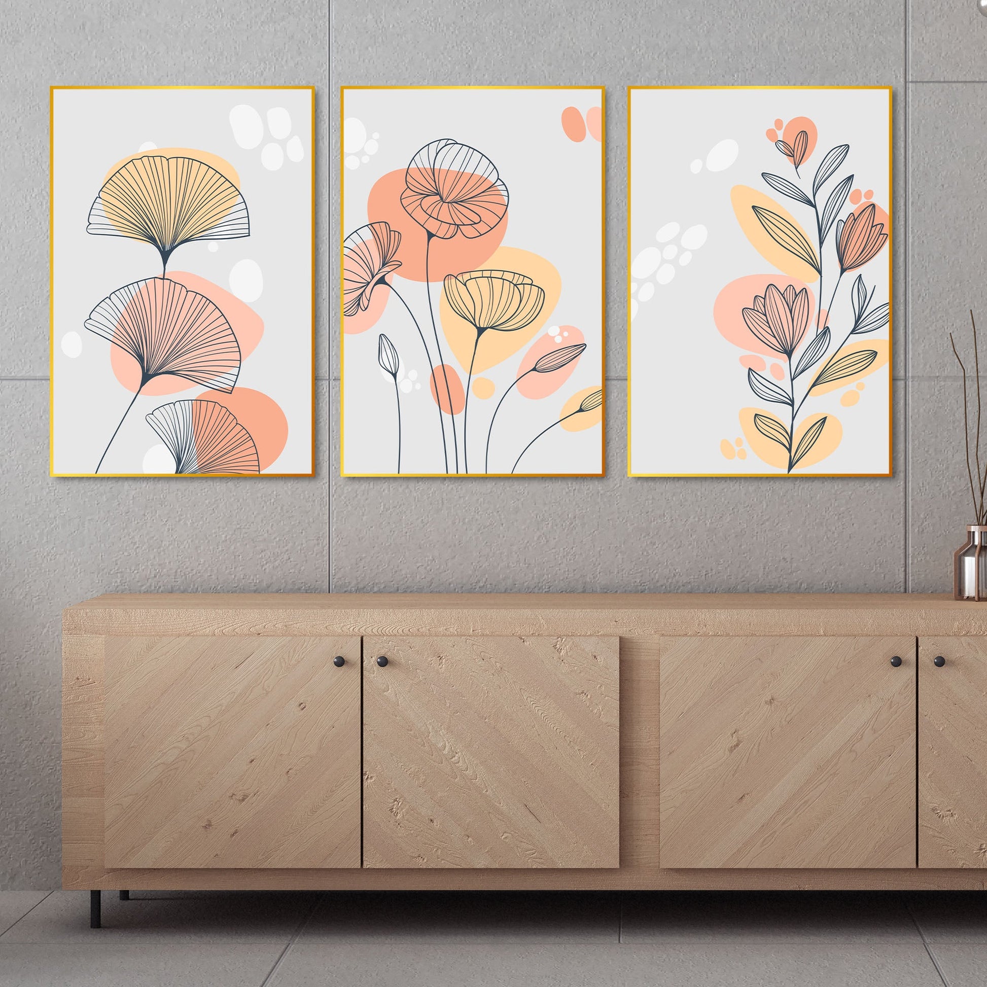 Flower Floating Canvas Wall Painting Set of Three