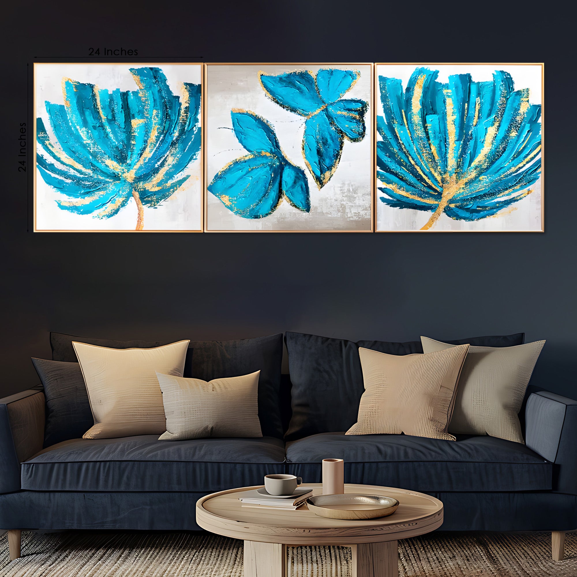 Flower & Lima Butterfly Framed Crystal Glass Painting Set of 3