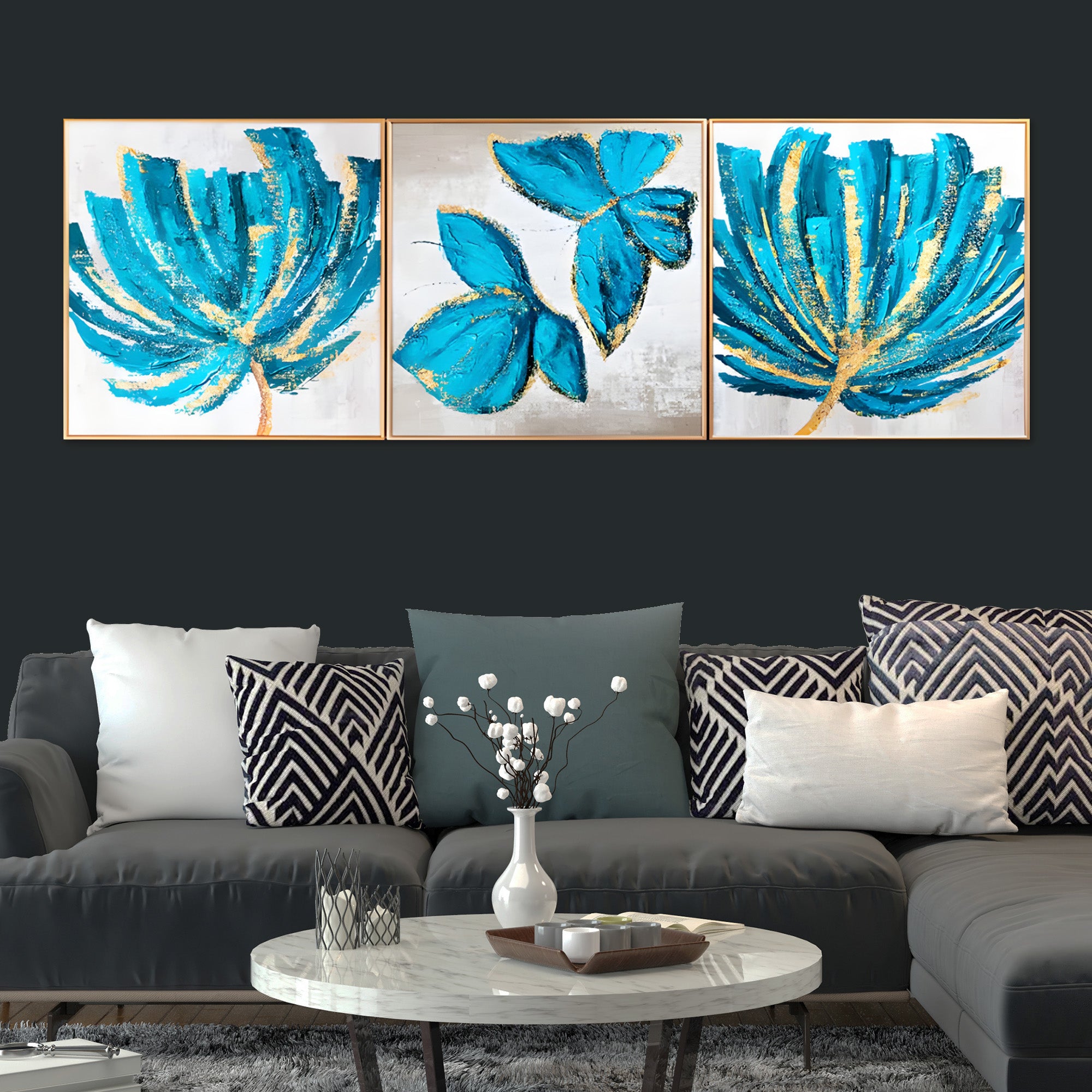 Flower & Lima Butterfly Framed Crystal Glass Painting Set of 3