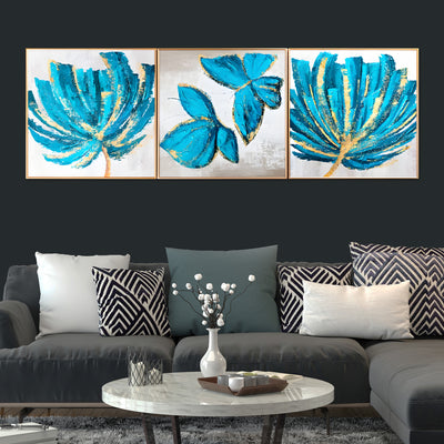Flower & Lima Butterfly Framed Crystal Glass Painting Set of 3