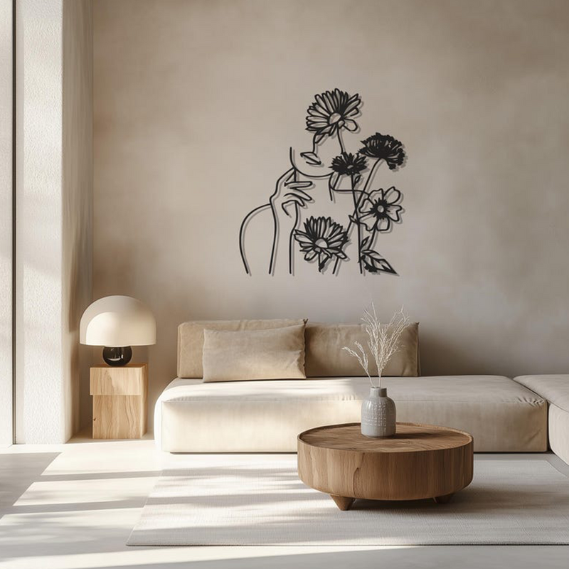 Flower Women Minimalist Line Metal Art Wall Decor