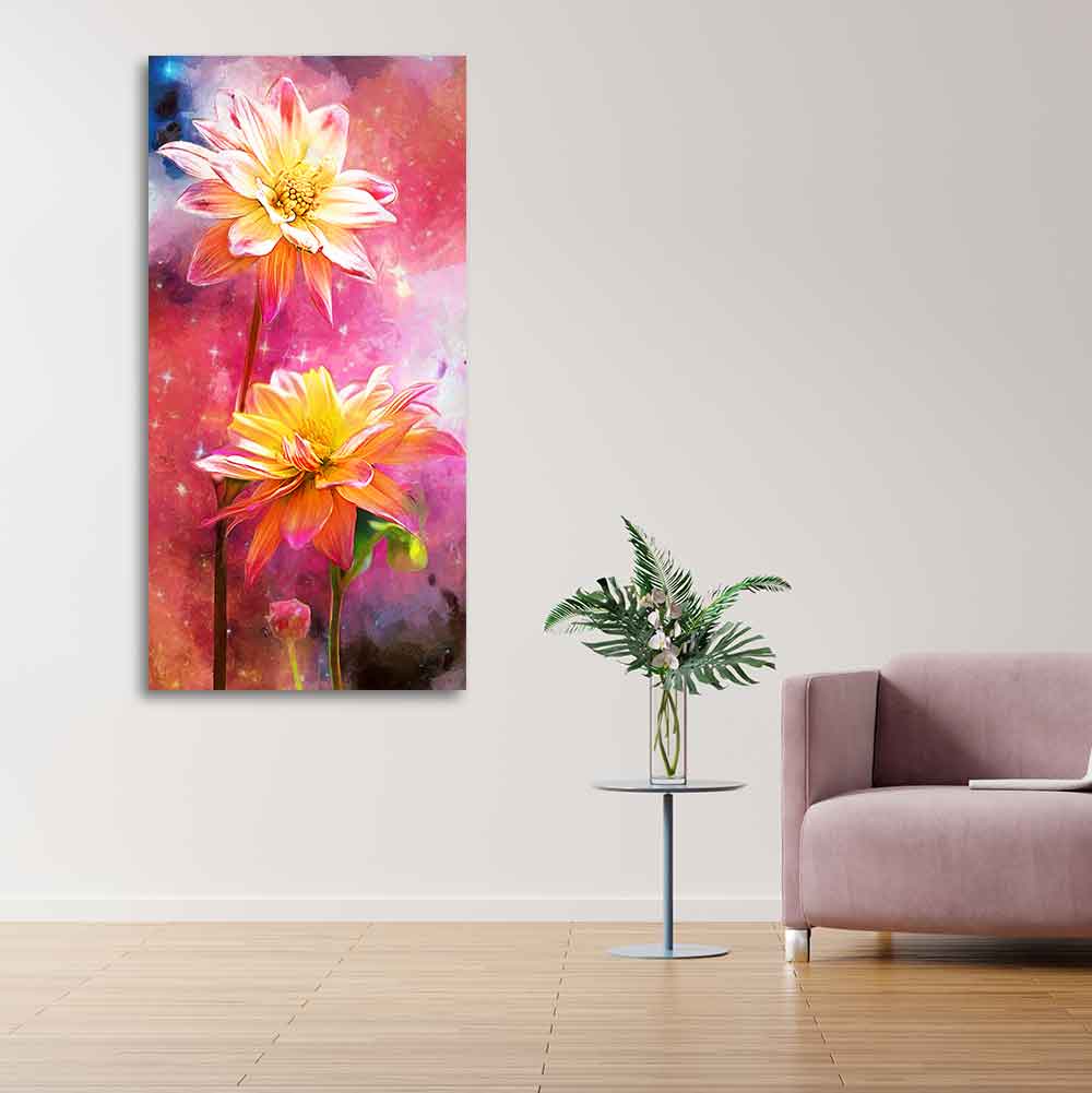 Flowers on Colorful Background Canvas Wall Hanging