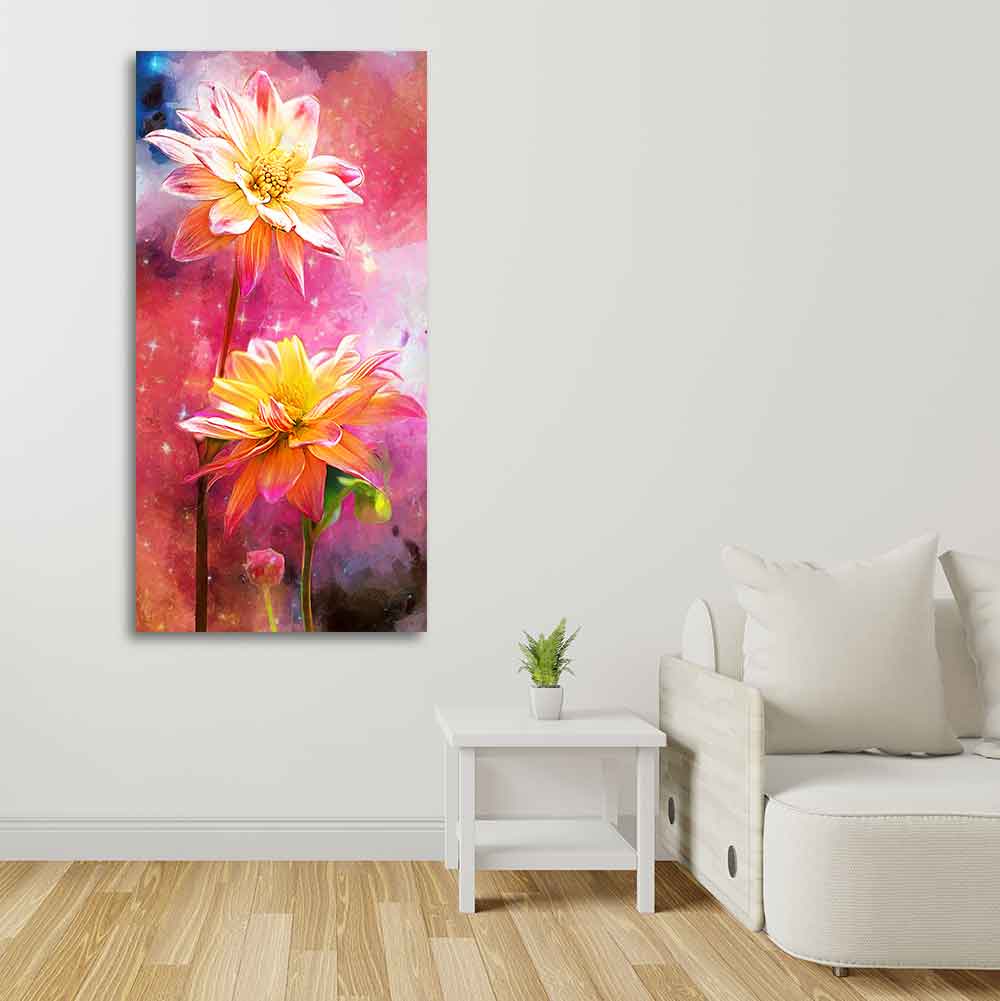 Flowers on Colorful Background Canvas Wall Hanging