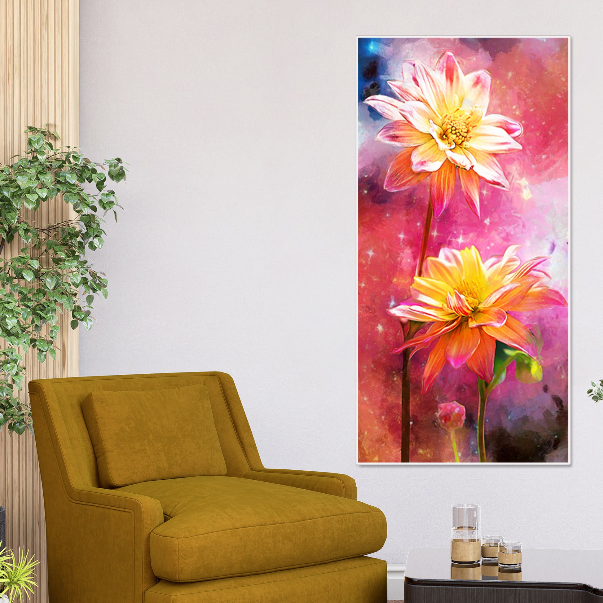 Flowers on Colorful Background Canvas Wall Hanging