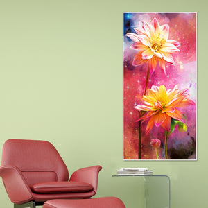 Flowers on Colorful Background Canvas Wall Hanging