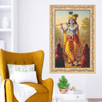 Flute of the Divine Floral Border Vertical Canvas Wall Painting