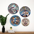 Folk Art Ethnic Animal Art Premium Wall Plates Painting Set of Four