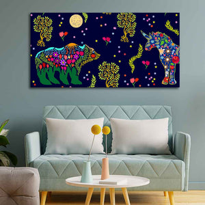 Folk Art Night Bears Canvas Wall Painting