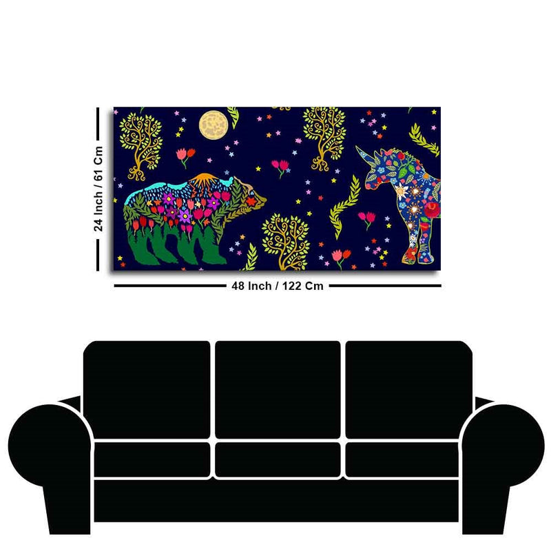 Folk Art Night Bears Canvas Wall Painting