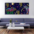 Folk Art Night Bears Canvas Wall Painting