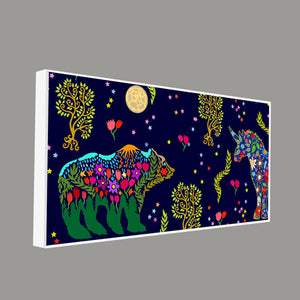 Folk Art Night Bears Canvas Wall Painting